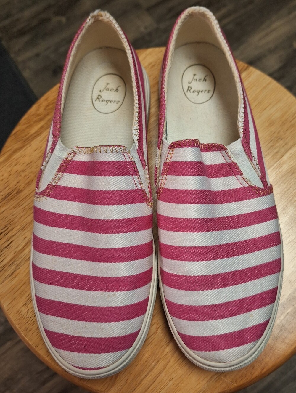 Jack Rogers Pink and White Striped Slip-On Sneakers